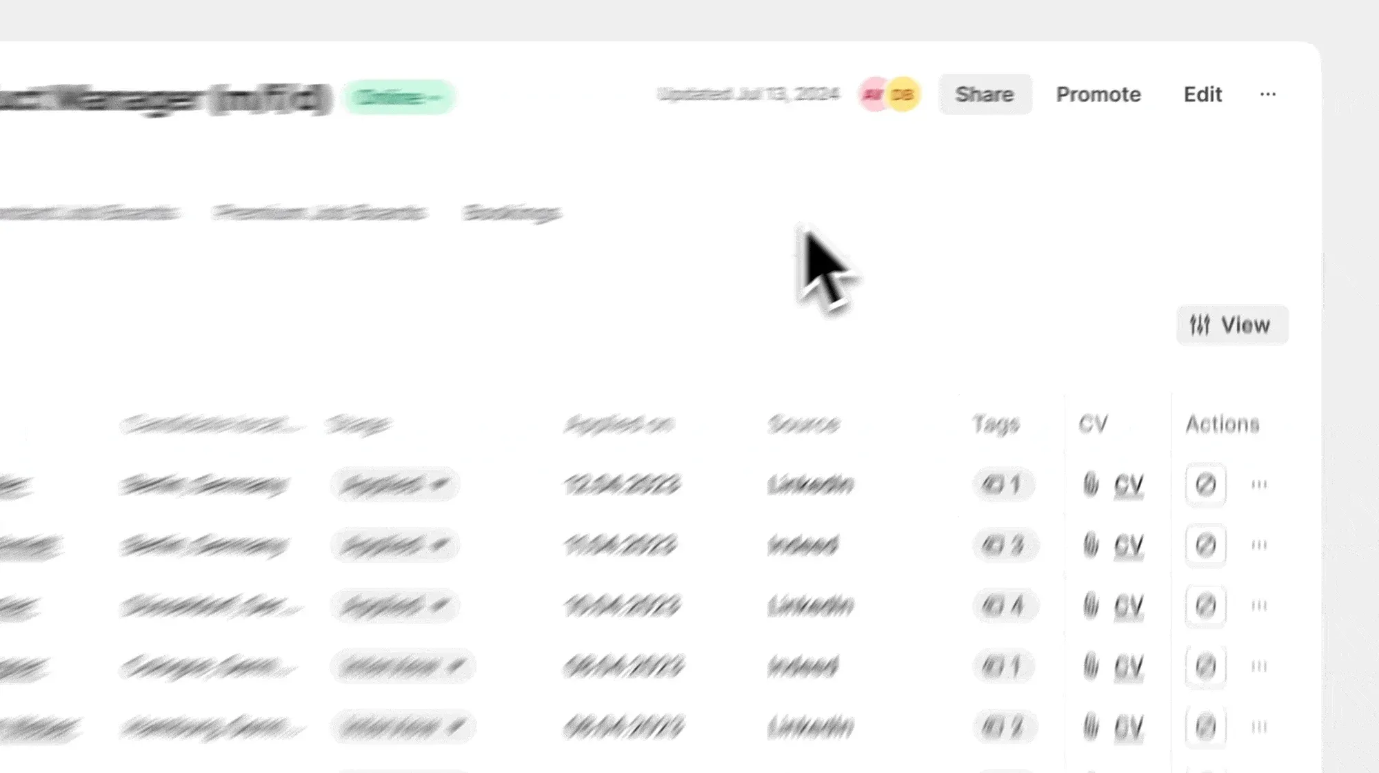 Share button above a job’s candidates table
