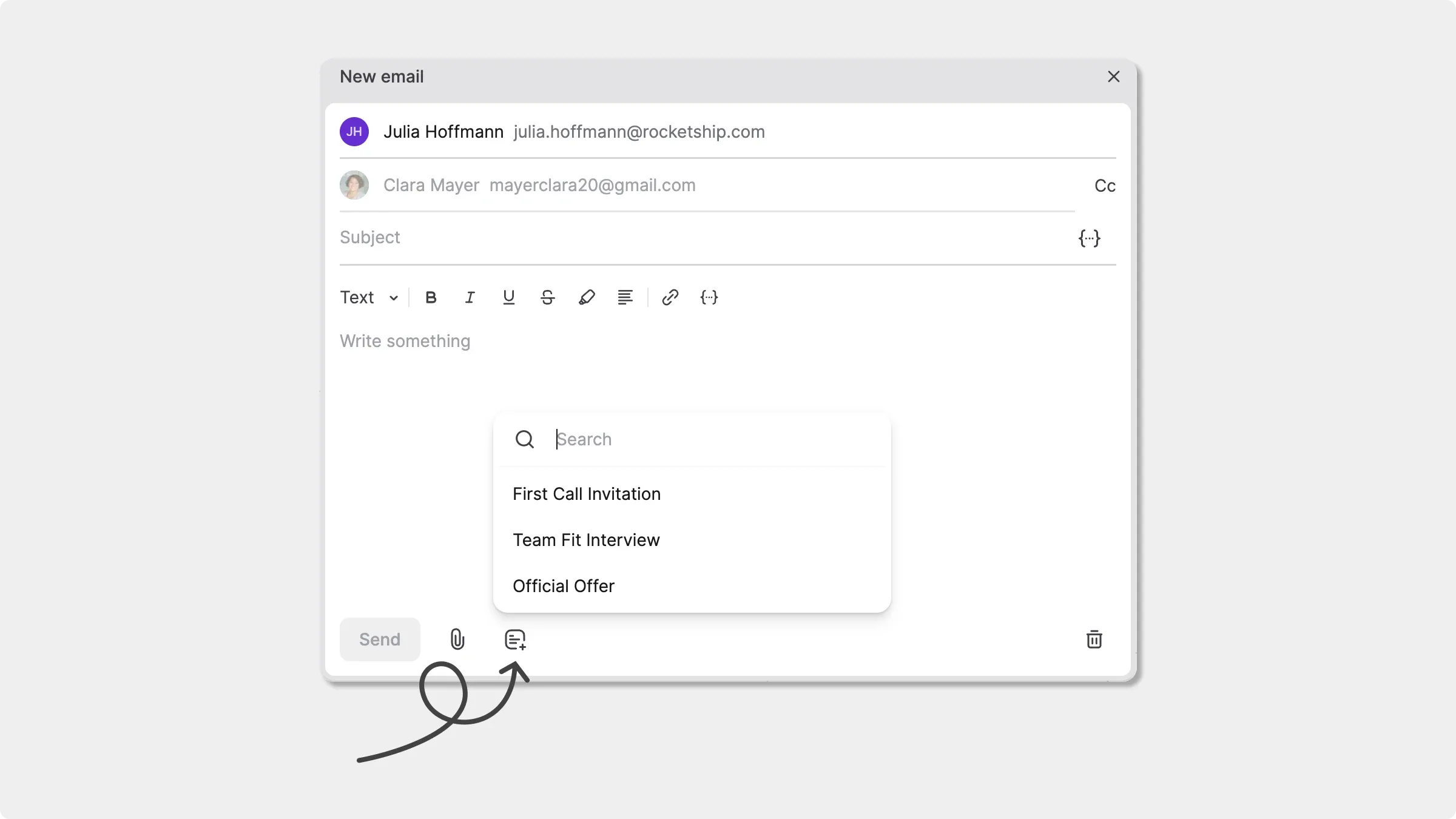 Access templates when composing email