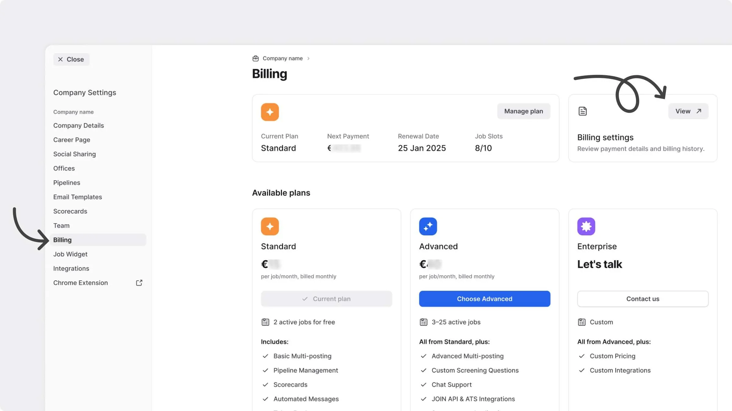 Billing settings