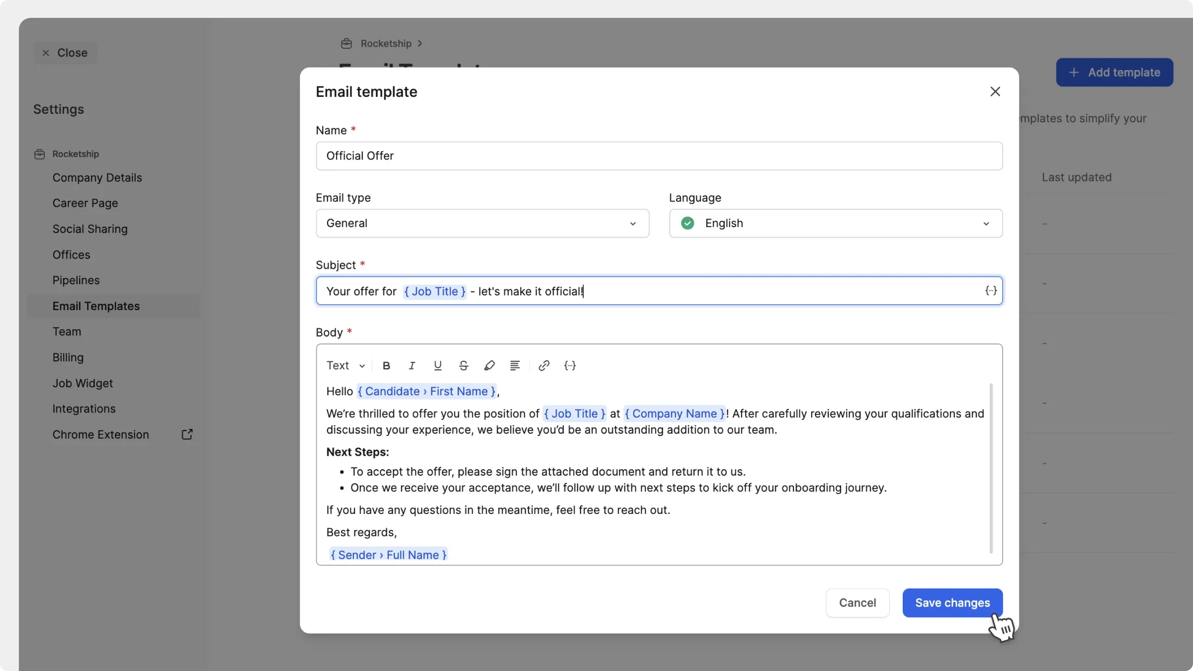 Creating an email template