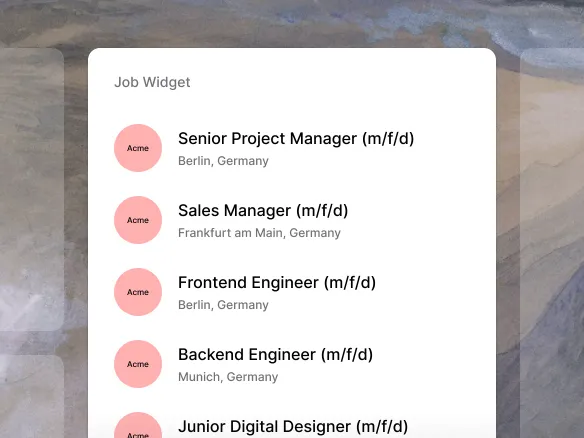 Widget d'offres Join intégré dans un site d'entreprise existant, sur le propre domaine du client