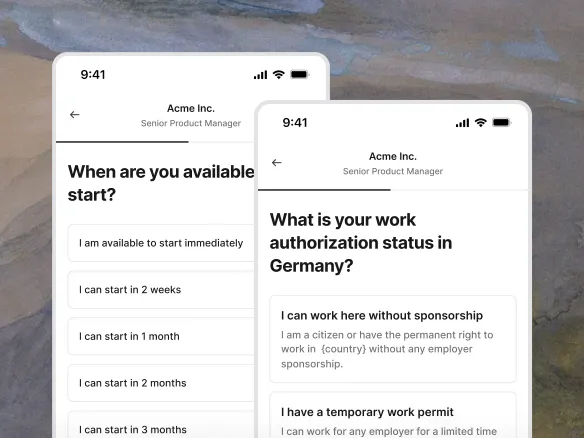 Formulaire de candidature mobile sur une page carrière Join avec options LinkedIn et dépôt de CV