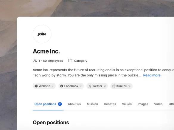 Join careers page builder with branded job listings