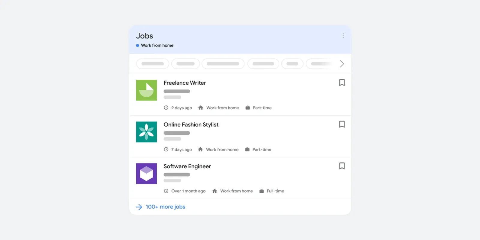 Illustratie van Google van thuiswerkvacatures in Zoeken