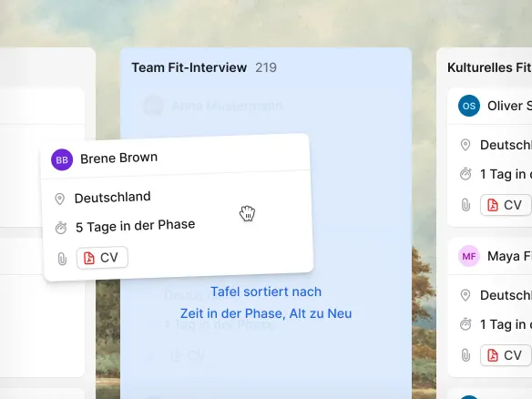 Visuelle Join Recruiting-Pipeline mit Kandidaten nach Phasen