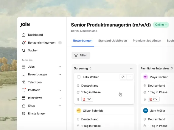 Join Bewerbermanagement-Pipeline mit Kandidat:innen nach Recruiting-Phase