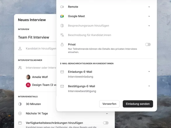 Interview-Stufen-Konfiguration in Join mit vier sequentiellen Stufen, Dauern und Interviewern