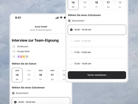 Join Interview-Terminplanung zeigt verfügbare Slots über Interviewer-Kalender synchronisiert