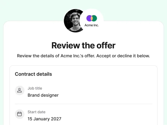 Pagina dell’offerta in inglese con ruolo e data di inizio