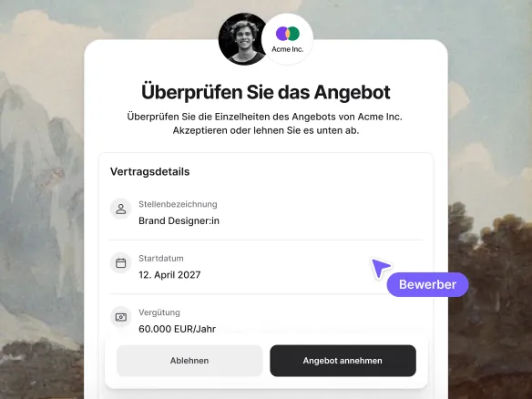 E-Mail-Ansicht der Kandidat:in zum Annehmen oder Ablehnen, mit der Antwort zurück im Join-Kandidat:innenprofil