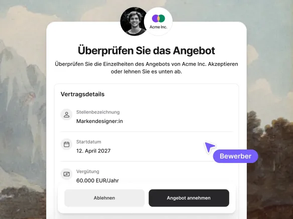 E-Mail-Ansicht der Kandidat:in zum Annehmen oder Ablehnen, mit der Antwort zurück im Join-Kandidat:innenprofil