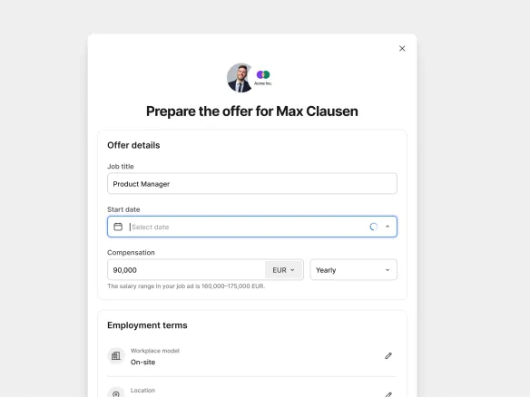 Preparazione di un’offerta con data di inizio e retribuzione in Join, in inglese