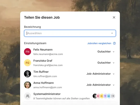 Workspace-Ansicht in Join: eine Person hat nur Zugriff auf die zwei ihr zugewiesenen Stellen, alle anderen sind ausgeblendet