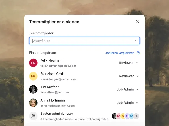 Join zeigt Rollen und Berechtigungen für ein Hiring-Team