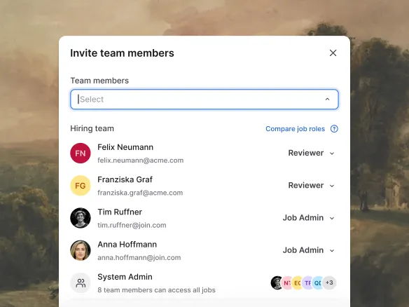 Join montre les rôles et permissions d'une équipe recrutement