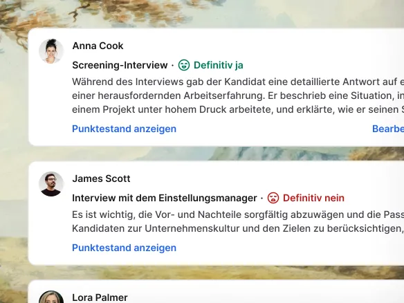 Einzelne Interview-Scorecards und Notizen der Bewertenden im Kandidat:innenprofil in Join