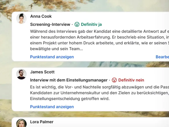 Kandidat:innenprofil in Join mit aggregierten Scorecard-Bewertungen des Panels und Notizen der Interviewer:innen