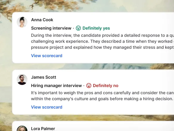 Evaluaciones individuales y comentarios de entrevistas en el perfil de una persona candidata en Join