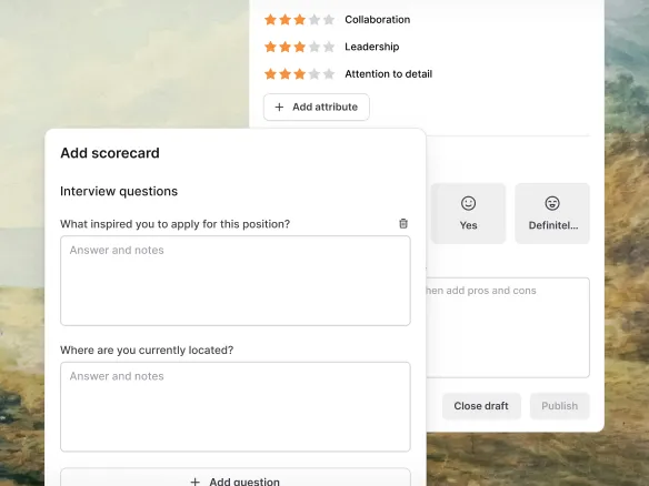 Join interview scorecard with structured criteria and ratings