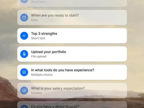 Screening question types in Join: boolean, single-select, multi-select, numeric, date, text, and file upload