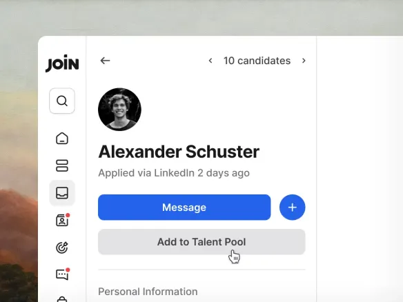 Campagne de relance dans Join ciblant un groupe segmenté de candidat·es passé·es avec messagerie personnalisée