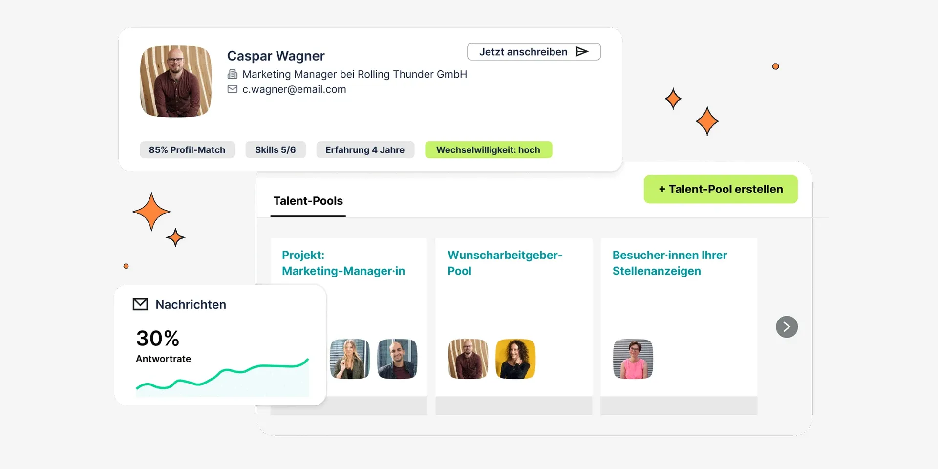 De XING TalentManager: een kandidaatprofiel met matchscore, talentpools en het responspercentage op berichten